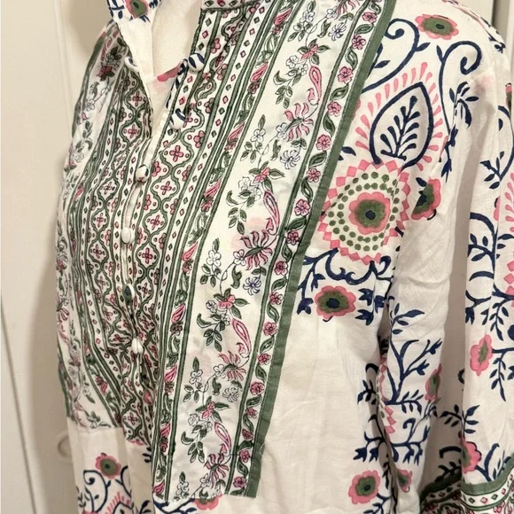 Sue Sartor Bangalore Tunic in Pink and Green Floral 100% Cotton Exquisite Sz L - Picture 4 of 15